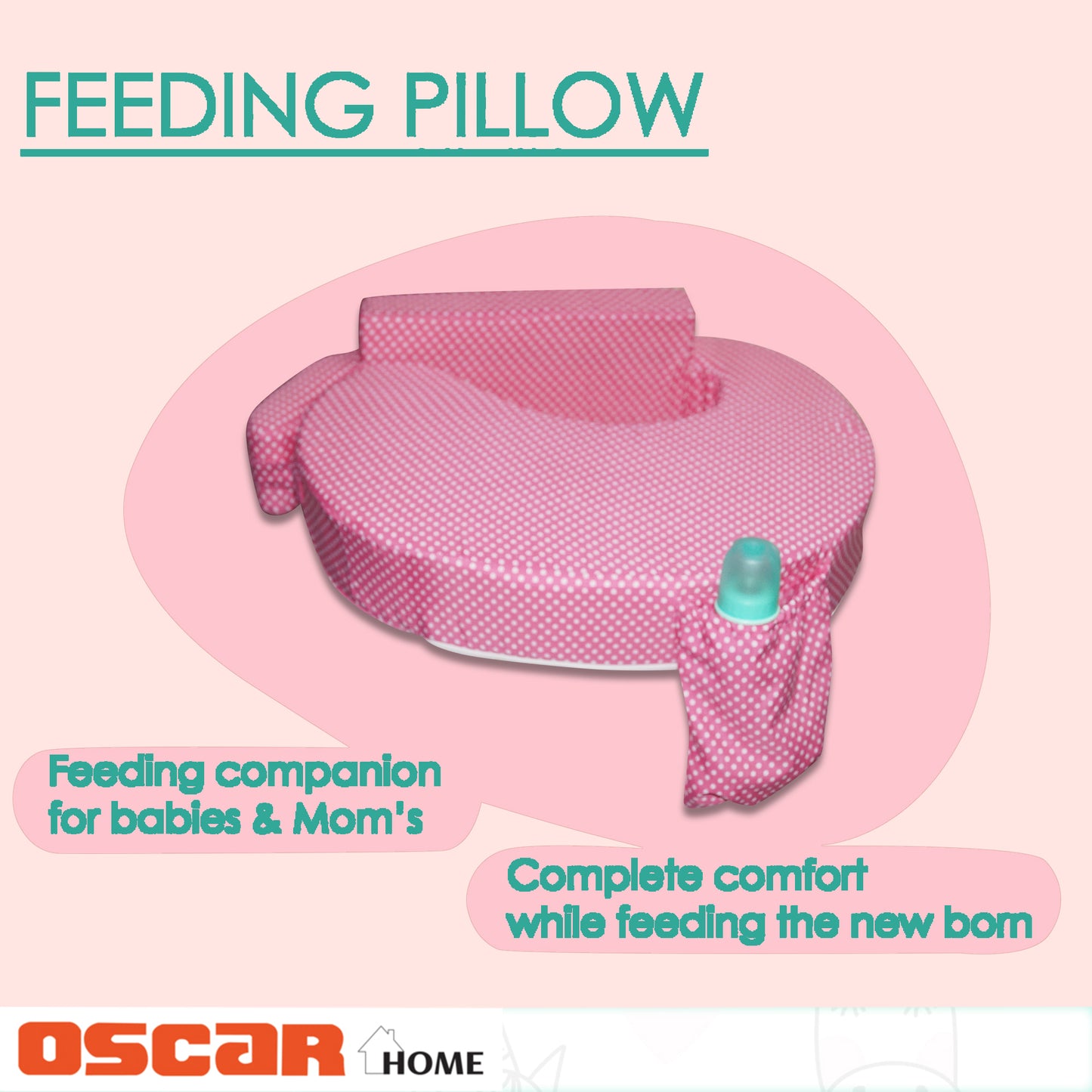 Nursing Pillow for Breastfeeding, Nursing and Posture Support with Pocket and Removable Slipcover - Pink Polka