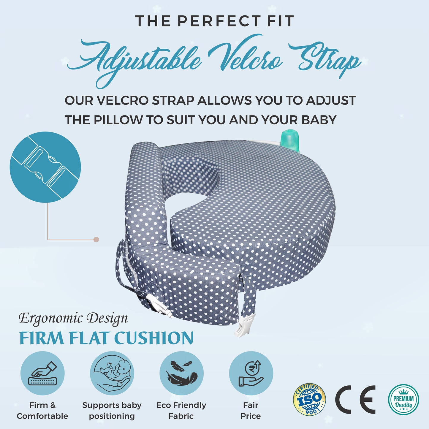 Nursing Pillow for Breastfeeding, Nursing and Posture Support with Pocket and Removable Slipcover - Grey Polka