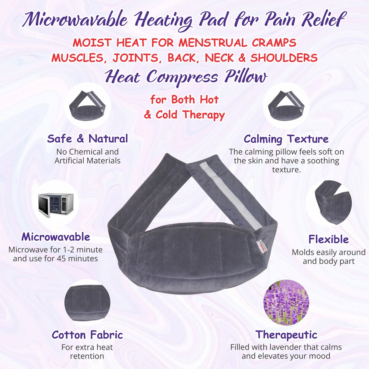 Microwavable Extra Large Heating Wrap for Menstrual, Lower Back, Waist, Stomach, and Shoulder – Moist Heat Therapy Pad for Instant Pain Relief in Case of Aches, Muscle Spasms, Slipped Discs, and Surgery Recovery - Charcoal