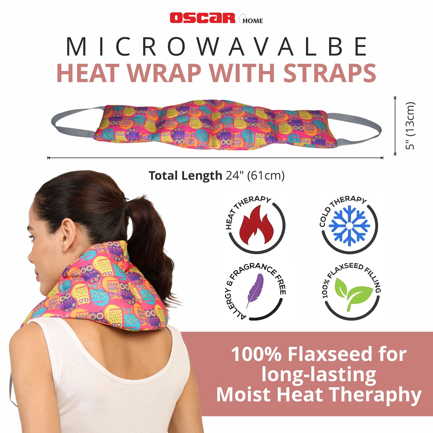 Oscar home Long Heating pad for Neck and Shoulders with straps 24”x5.1”Microwavable with washable cover Large Moist Heat Pack Warm hot Compress Neck wrap Weighted Bag Massage Reusable Herbal Nature Calming Portable. Alice