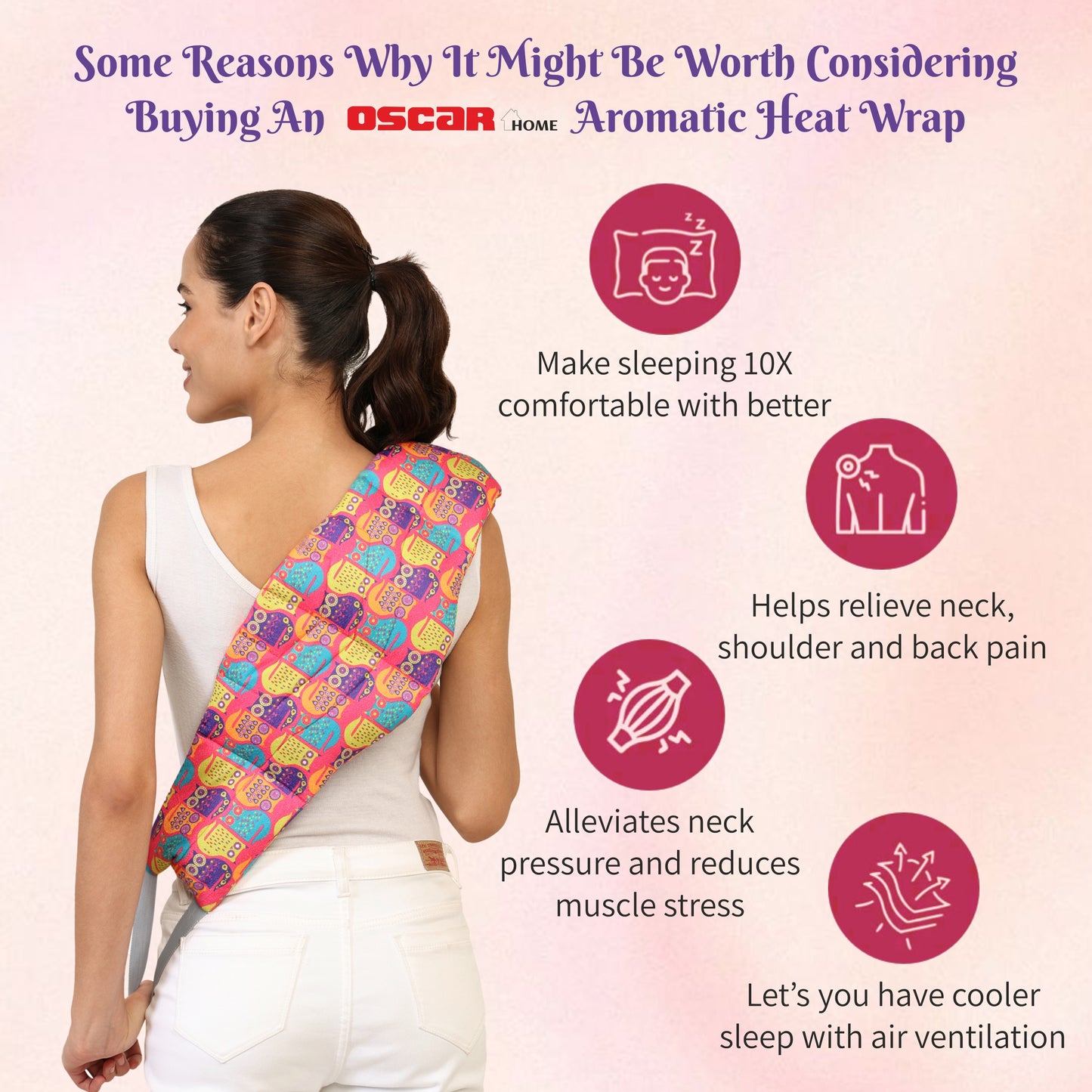 Oscar home Long Heating pad for Neck and Shoulders with straps 24”x5.1”Microwavable with washable cover Large Moist Heat Pack Warm hot Compress Neck wrap Weighted Bag Massage Reusable Herbal Nature Calming Portable. Alice