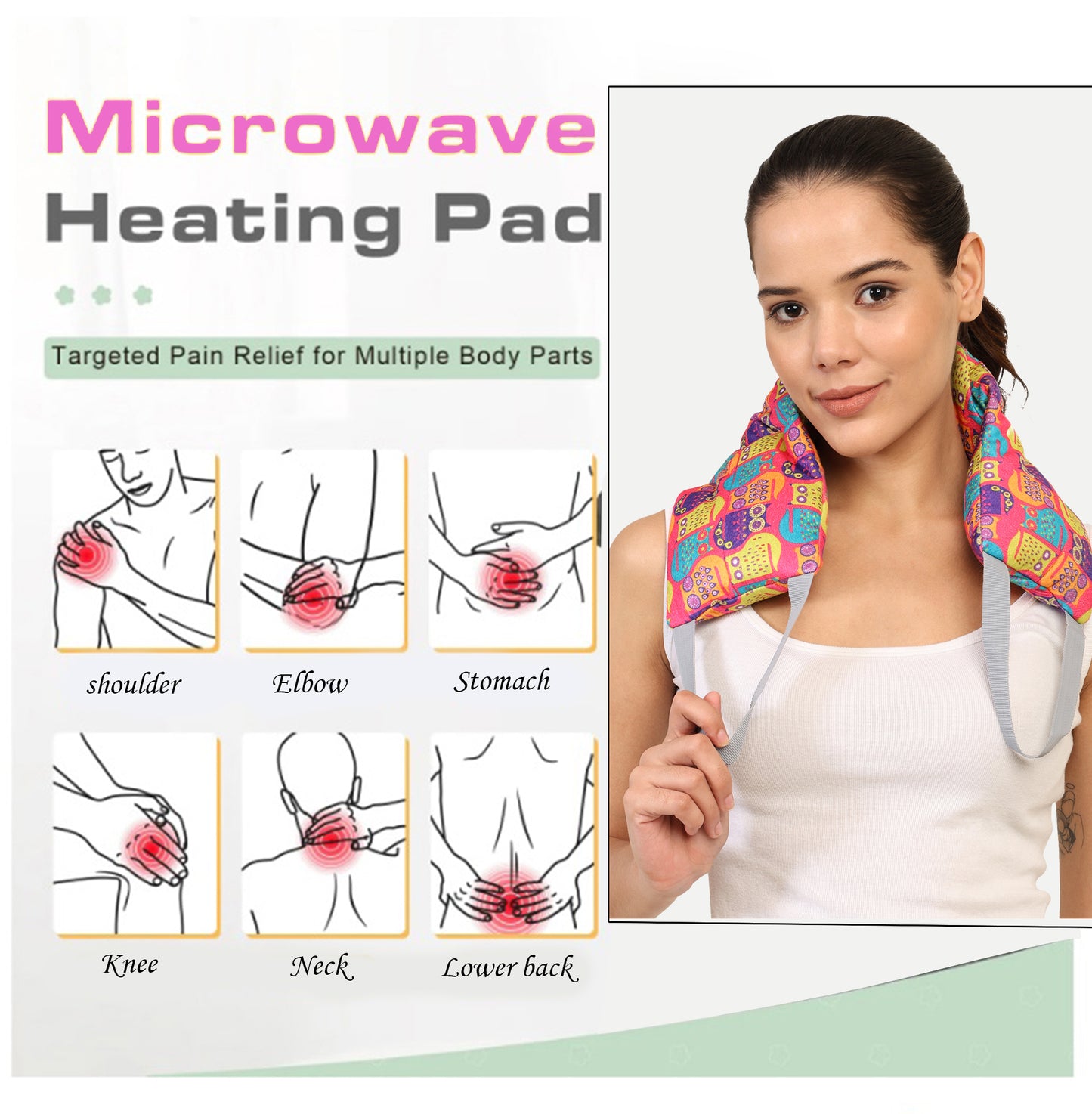 Oscar home Long Heating pad for Neck and Shoulders with straps 24”x5.1”Microwavable with washable cover Large Moist Heat Pack Warm hot Compress Neck wrap Weighted Bag Massage Reusable Herbal Nature Calming Portable. Alice