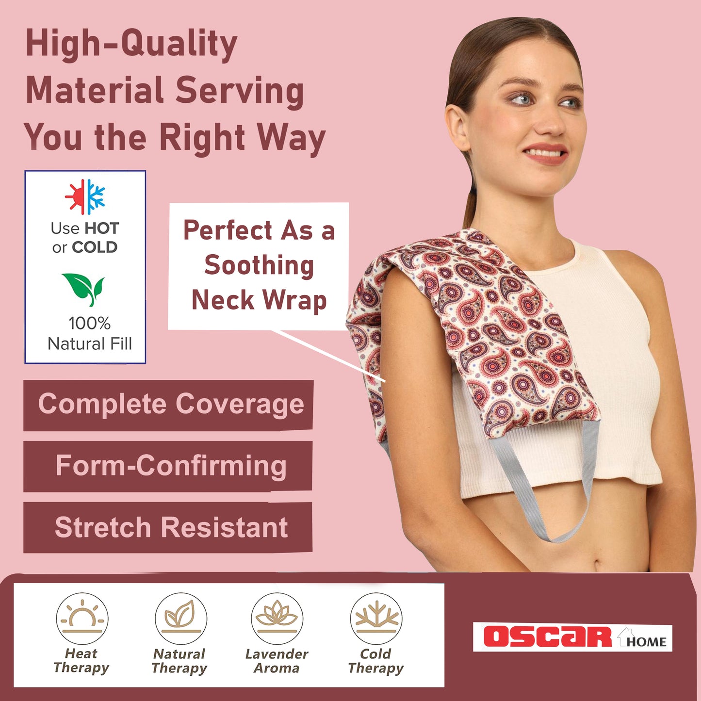 Oscar home Long Heating pad for Neck and Shoulders with straps 24”x5.1”Microwavable with washable cover Large Moist Heat Pack Warm hot Compress Neck wrap Weighted Bag Massage Reusable Herbal Nature Calming Portable. PAISLE