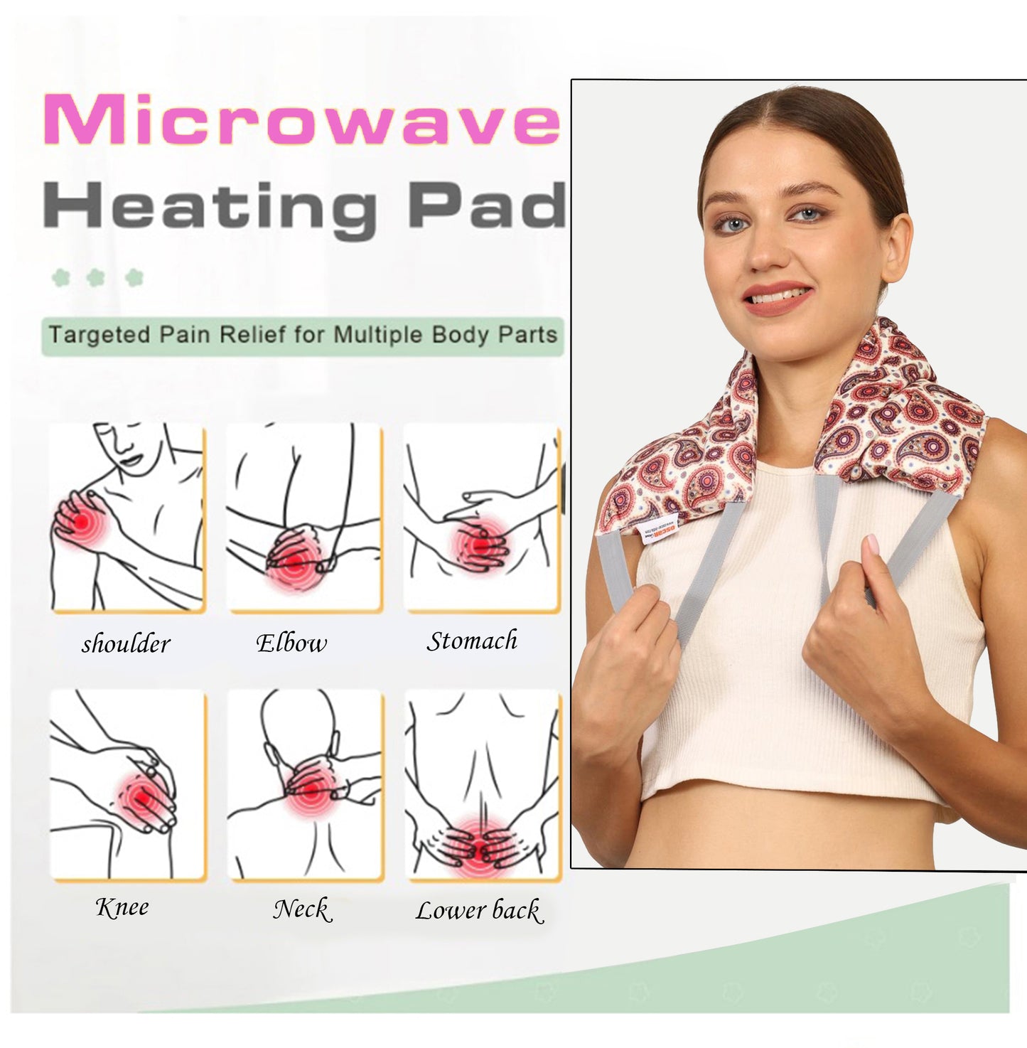 Oscar home Long Heating pad for Neck and Shoulders with straps 24”x5.1”Microwavable with washable cover Large Moist Heat Pack Warm hot Compress Neck wrap Weighted Bag Massage Reusable Herbal Nature Calming Portable. PAISLE