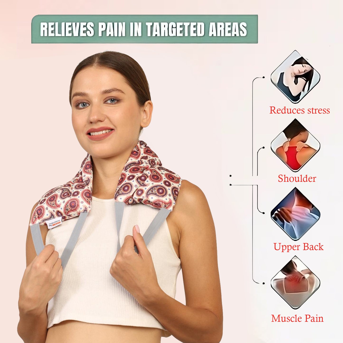 Oscar home Long Heating pad for Neck and Shoulders with straps 24”x5.1”Microwavable with washable cover Large Moist Heat Pack Warm hot Compress Neck wrap Weighted Bag Massage Reusable Herbal Nature Calming Portable. PAISLE