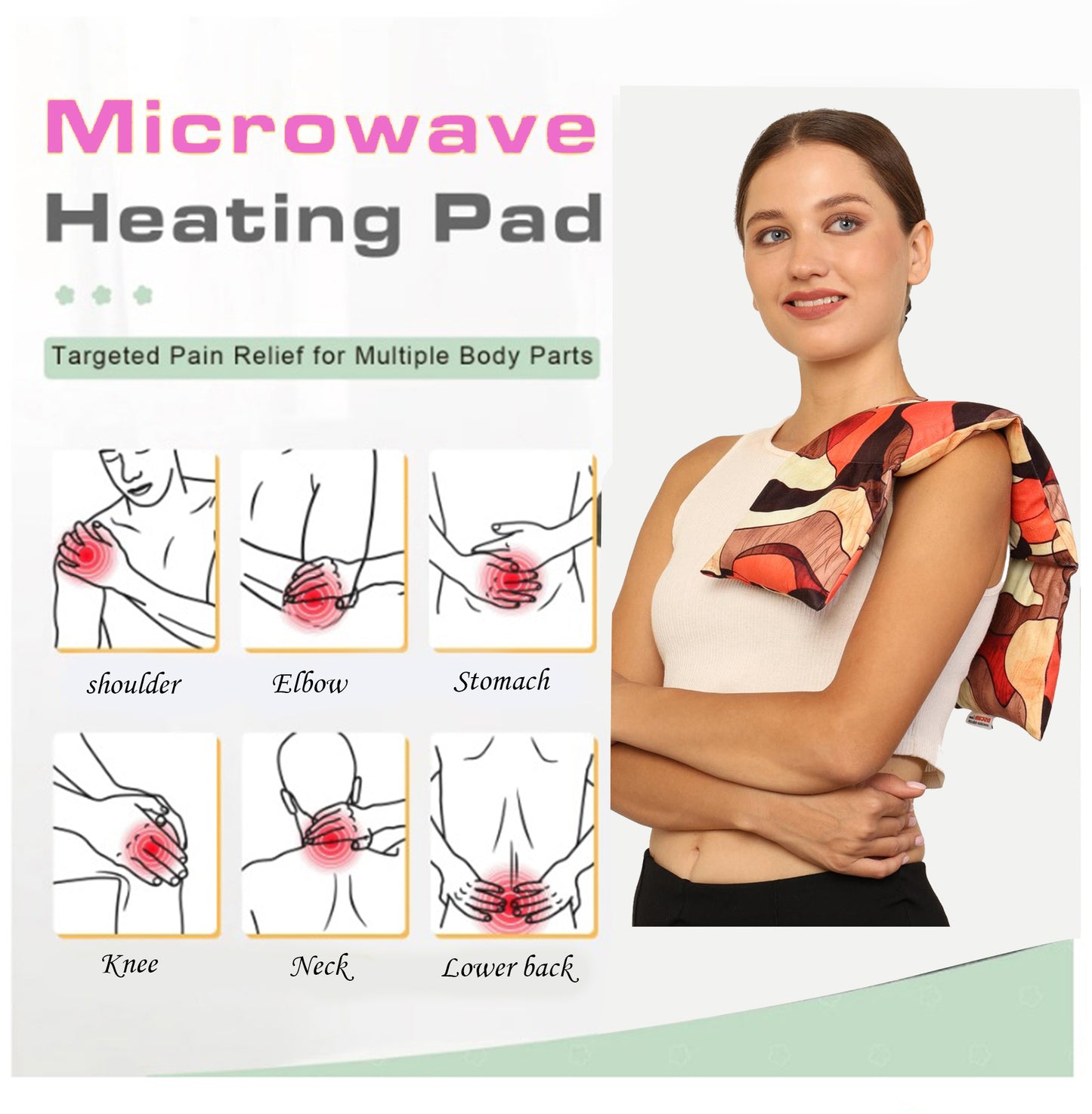 Oscar home Long Heating pad for Neck and Shoulders with straps 24”x5.1”Microwavable with washable cover Large Moist Heat Pack Warm hot Compress Neck wrap Weighted Bag Massage Reusable Herbal Nature Calming Portable. Raha