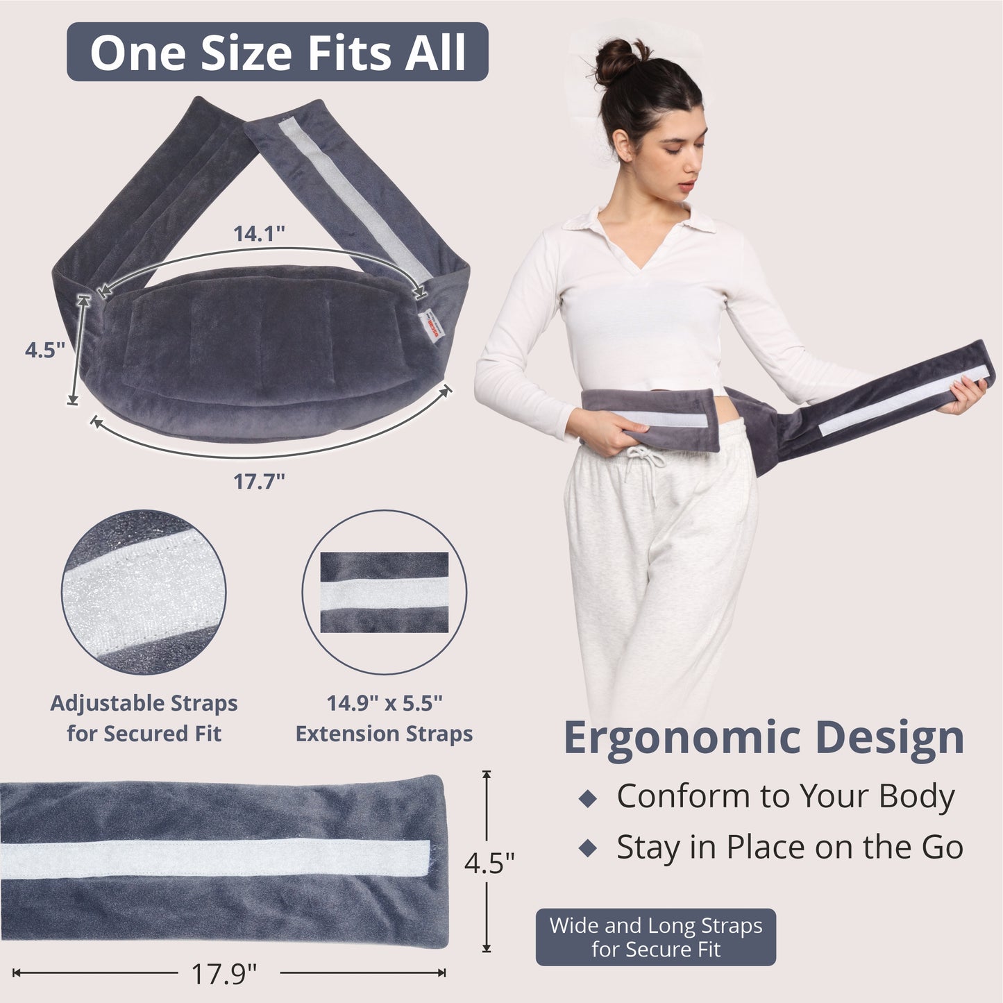 Microwavable Extra Large Heating Wrap for Menstrual, Lower Back, Waist, Stomach, and Shoulder – Moist Heat Therapy Pad for Instant Pain Relief in Case of Aches, Muscle Spasms, Slipped Discs, and Surgery Recovery - Charcoal