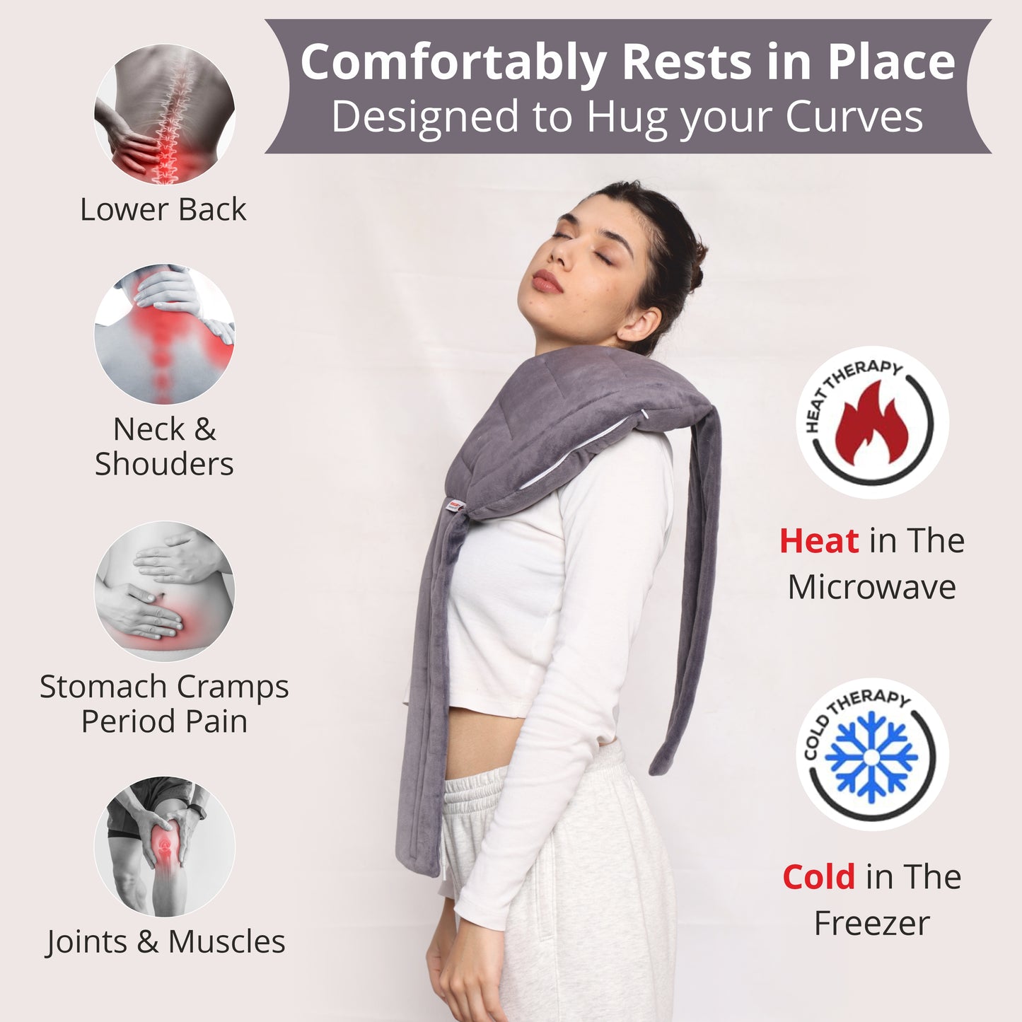 Microwavable Extra Large Heating Wrap for Menstrual, Lower Back, Waist, Stomach, and Shoulder – Moist Heat Therapy Pad for Instant Pain Relief in Case of Aches, Muscle Spasms, Slipped Discs, and Surgery Recovery - Charcoal