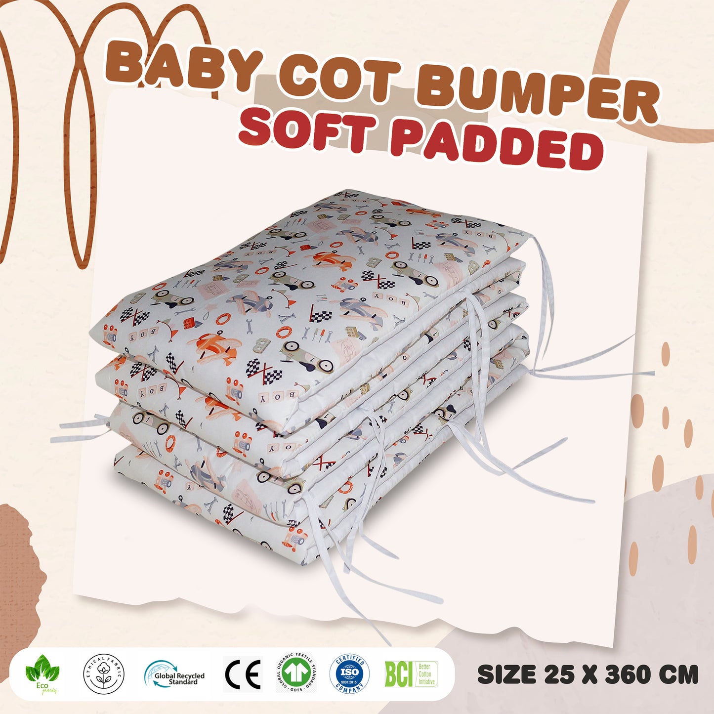 Baby Bed Bumper Rider | Crib Bumper | Bed Rail for Padded Protection on Sides. Breathable & Hypoallergenic– 25 x 360 cms (11.8 Ft length)