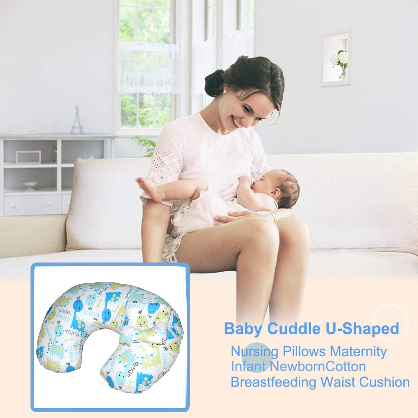 Oscar Home Nursing Pillow with Baby Cushion, Multifunctional Breast feeding Baby Breast Feeding Pillow with a Detachable Head Rest Baby Head Support Maternity Pregnancy + 100% Cotton Removable Cover (Esquire)