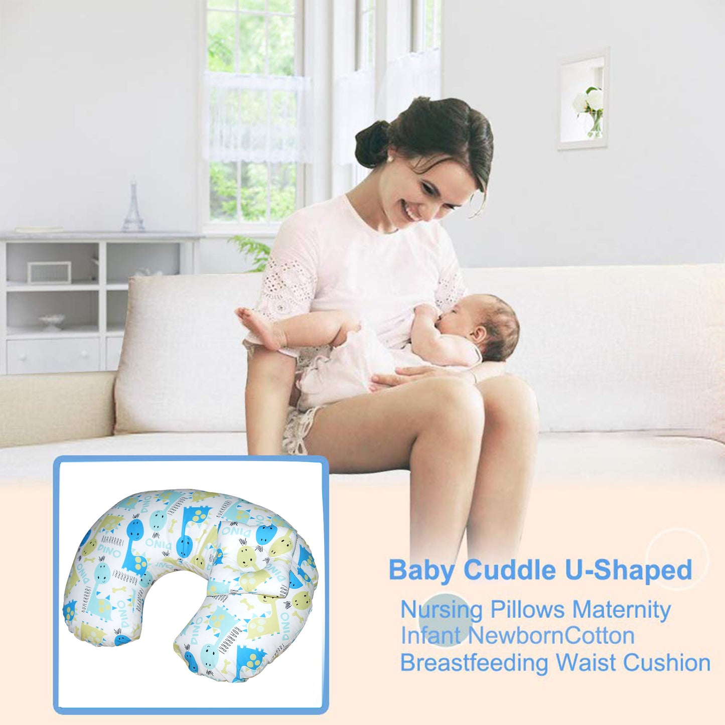 Nursing Pillow for Breastfeeding Baby, Multifunctional Breast Feeding Pillow with header, Cotton Removable Pillowcase, Style Esquire