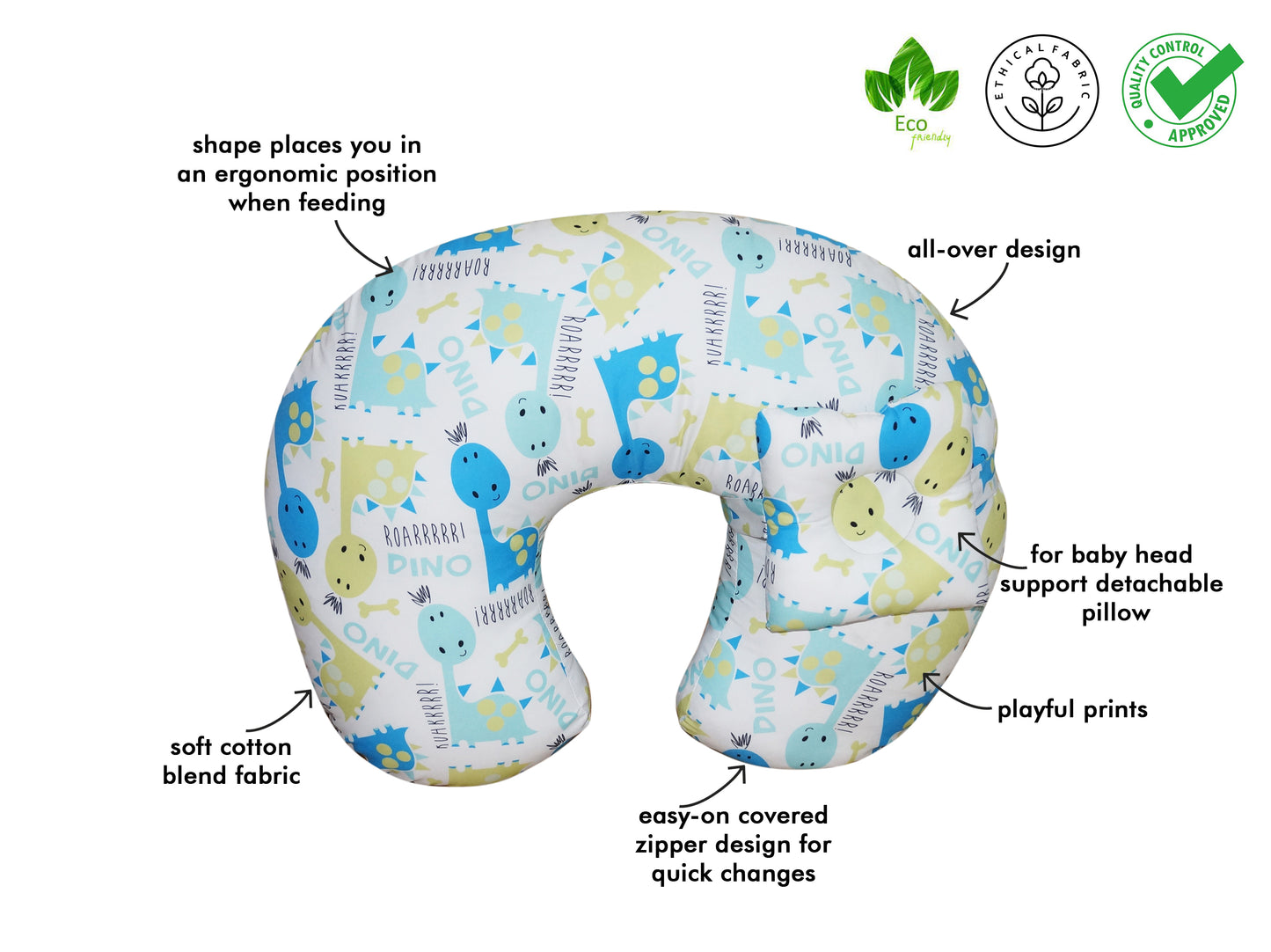 Oscar Home Nursing Pillow with Baby Cushion, Multifunctional Breast feeding Baby Breast Feeding Pillow with a Detachable Head Rest Baby Head Support Maternity Pregnancy + 100% Cotton Removable Cover (Esquire)