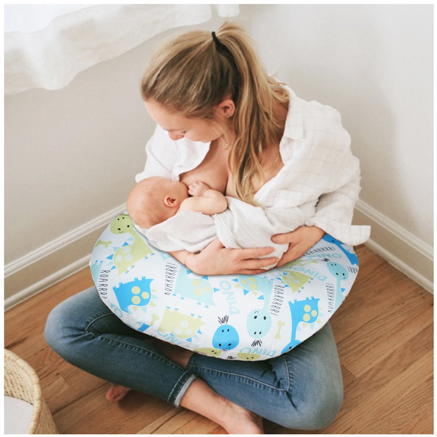 Oscar Home Nursing Pillow with Baby Cushion, Multifunctional Breast feeding Baby Breast Feeding Pillow with a Detachable Head Rest Baby Head Support Maternity Pregnancy + 100% Cotton Removable Cover (Esquire)