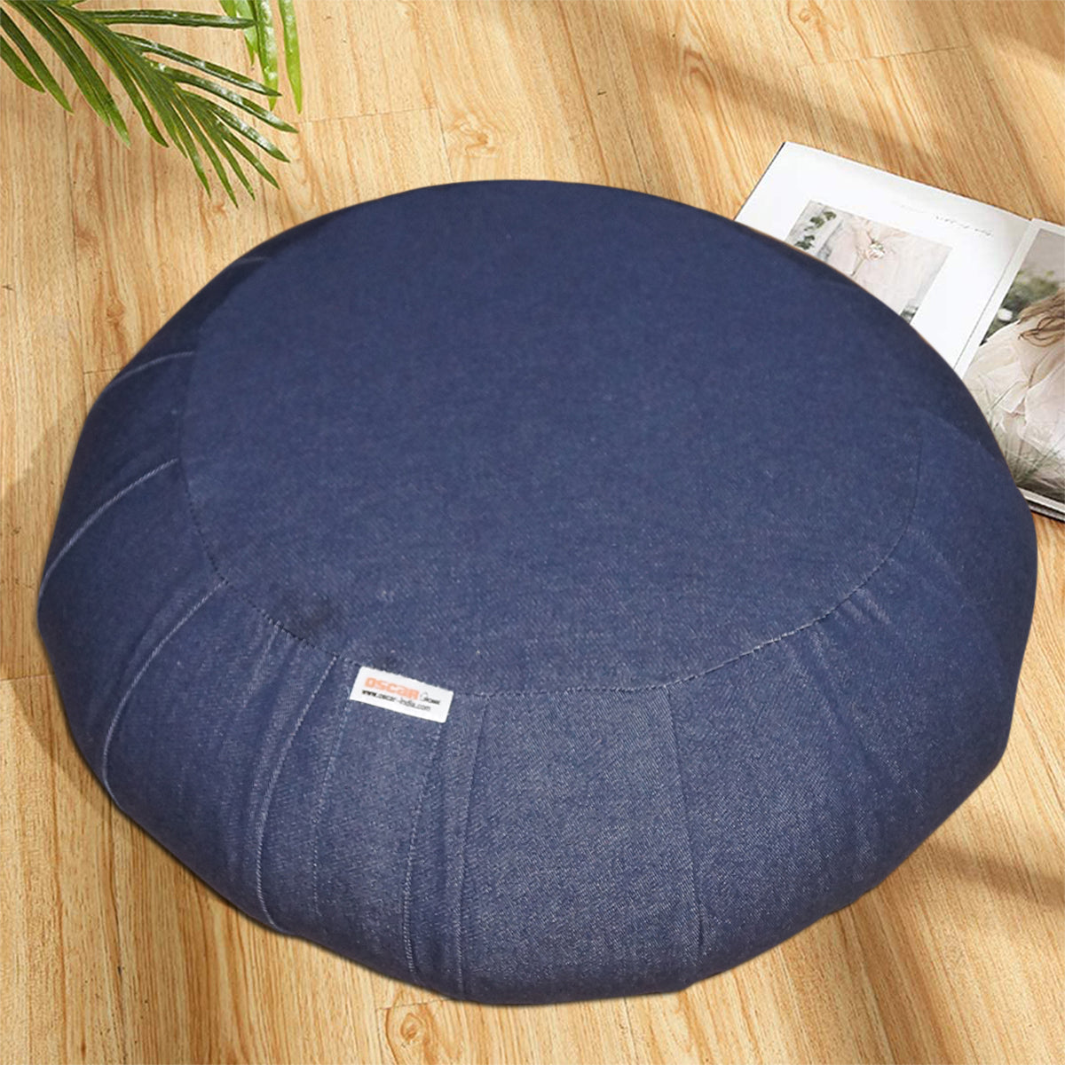 Oscar home Zafu Meditation Cushion – Round Yoga Pillow; having fill of premium quality organic buck wheat hull, Floor seat, Zippered Cotton Cover, Kneeling Pillow – Made in Cotton Denim Fabric.