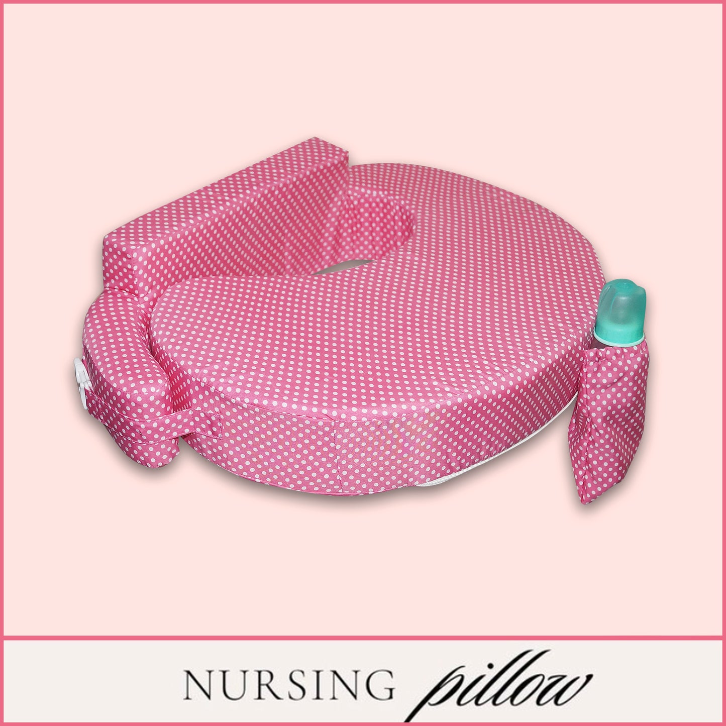 Nursing Pillow for Breastfeeding, Nursing and Posture Support with Pocket and Removable Slipcover - Pink Polka