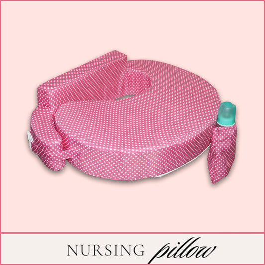 Nursing Pillow for Breastfeeding, Nursing and Posture Support with Pocket and Removable Slipcover - Pink Polka
