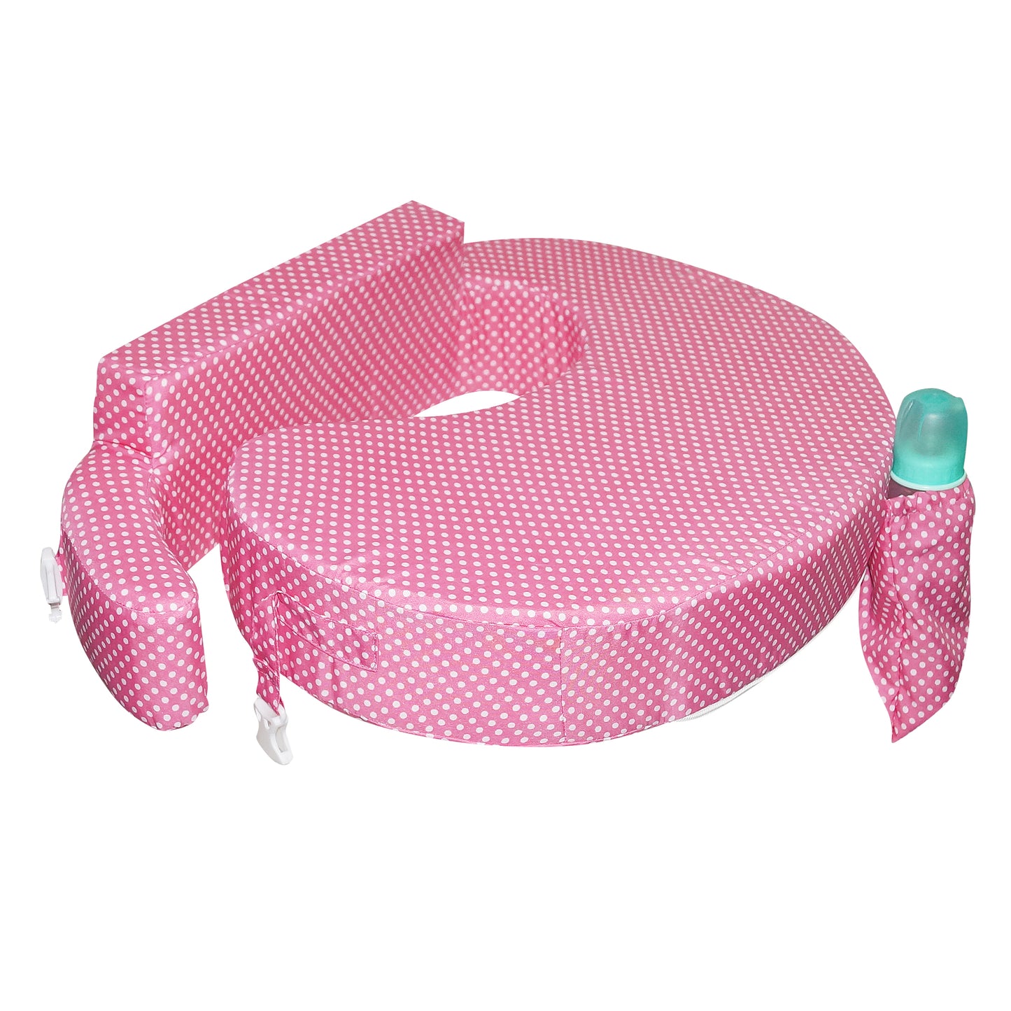 Nursing Pillow for Breastfeeding, Nursing and Posture Support with Pocket and Removable Slipcover - Pink Polka